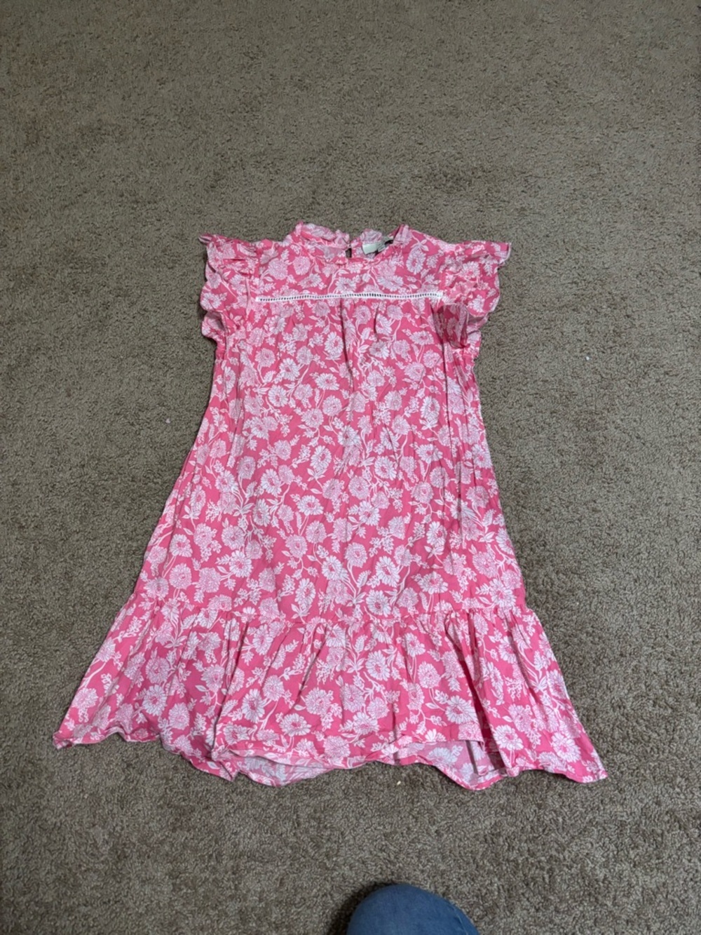 Pinch Pink Floral Ruffle Sleeve Mini Dress size Large 100% cotton - Picture 4 of 8